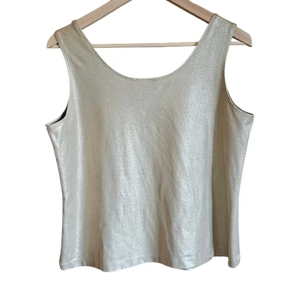 Chico’s Women’s Tank Top Metallic Shimmer Stretch Shell Gold Size 2 Large - Picture 5 of 5